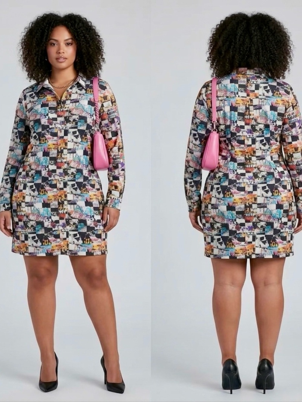 Plus Size Vibrant Graphic Print  Sleeve Dress